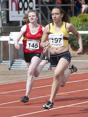 Jenny on the way to Gold in the U18 Girls 100m